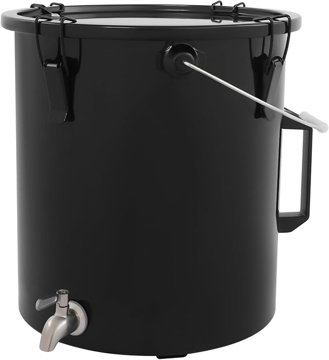Fryer Oil Container With Filter,6 Gallon Bucket With Lid, Strainer Bag, Faucet and Handle, Carbon Steel Oil Grease Disposal Container For Deep Fryer Oil Filtering/Storage