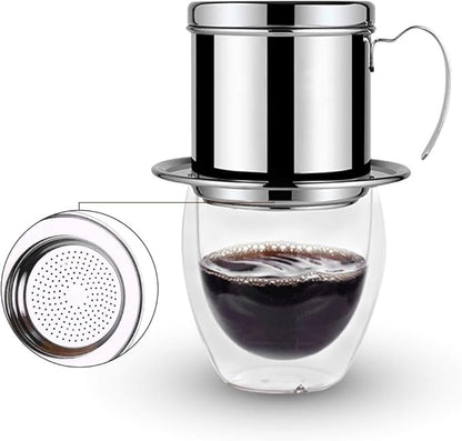 TOPINCN Vietnamese Coffee Drip Filter, Stainless Steel Pour Over Coffee Maker, Portable Coffee Drip Brewer for Home, Office, Travel (Silver)