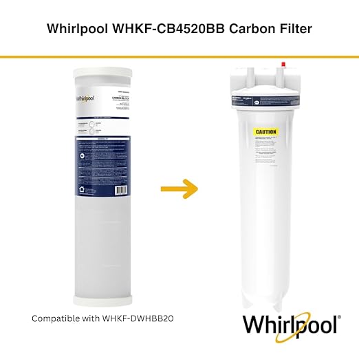 Whirlpool 20" x 4.5" Whole House Water Filter Housing, NSF Certified System for Sediment Carbon Filter, Home Pre-Filtration for Well and City Water, 1" Port with Pressure Relief, Filter Not Included