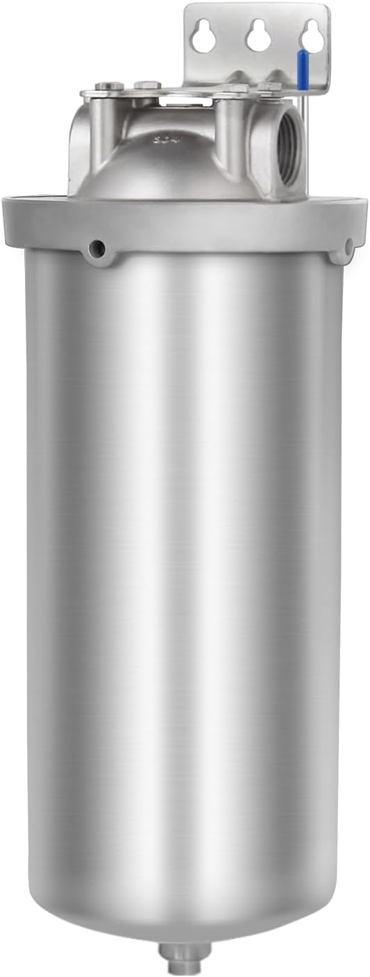 Amwater NSF/ANSI 42 Certification Big+ Stainless Steel Filter Housing for 10”Length,4.5"OD Filter Cartridge(10" C Housing-1.5NPT)