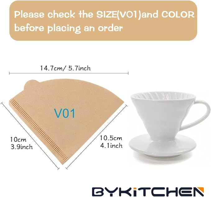 BYKITCHEN Small Coffee Filters, Size 01, Set of 200, Disposable Cone Coffee Filters Paper, Natural Paper Filters for Pour Over Coffee Dripper and Coffee Maker (1-2 Cup)