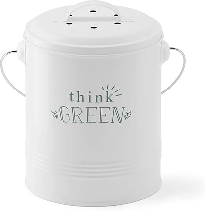 Barnyard Designs Compost Bin for Kitchen Counter - 1.2 Gallon Countertop Composter with Extra Smell-Absorbing Filters and Inner Bucket for Easy Cleaning - Food Waste Bin for Kitchen with Lid (White)