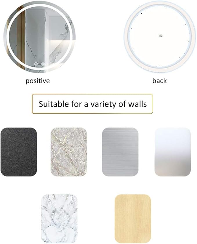 Modern LED Illuminated Bathroom Mirror with Touch Control Switch Demister Pad/3 Color Lights Round Wall Mirror Size: Diameter 50/60/70cm
