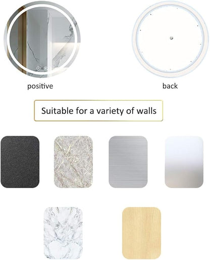 Modern LED Illuminated Bathroom Mirror with Touch Control Switch Demister Pad/3 Color Lights Round Wall Mirror Size: Diameter 50/60/70cm