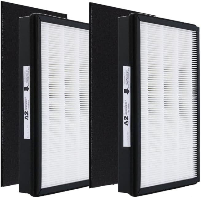 A2 True HEPA Replacement Filter, Compatible with Filtrete FAP-C02-A2, FAP-C03-A2, FAP-T03-A2 Air Purifier, Part # 1150101, 2 HEPA + 2 Carbon pre-filters