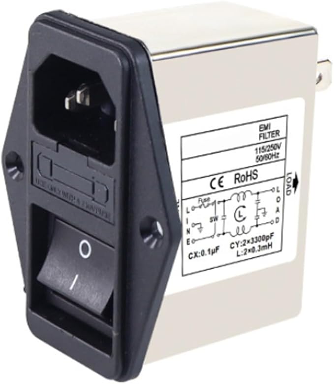 IEC Power Filter, Inlet Power Socket, IEC Socket Power Filter with Built-in Fuse and Rocker Switch, Noise Suppression, Compatible with CW2C-3A-T/CW2B-6A-T/CW2B-10A-T (CW2C-10A-T)