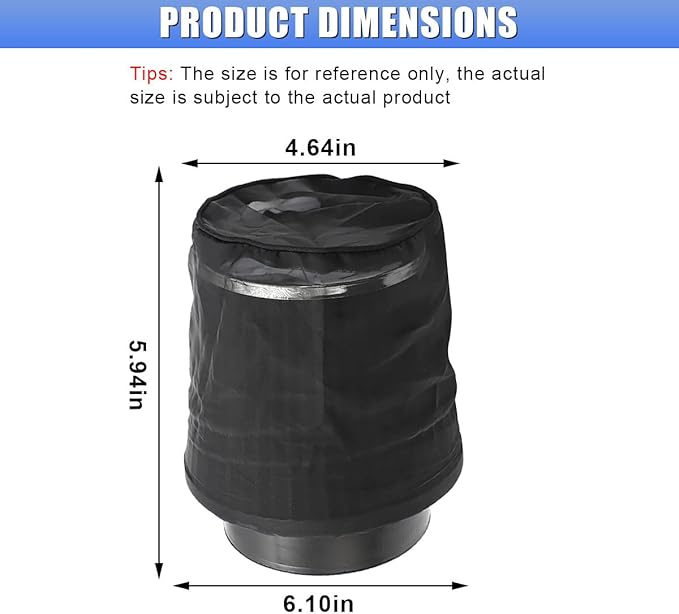Air Intake Filter Sock Cover, Waterproof Dustproof Air Cleaner Protective Cover, High Flow Cone Car Intake Filter Rain Sock, Universal Car Accessories for SUV, Truck, ATV (Small)