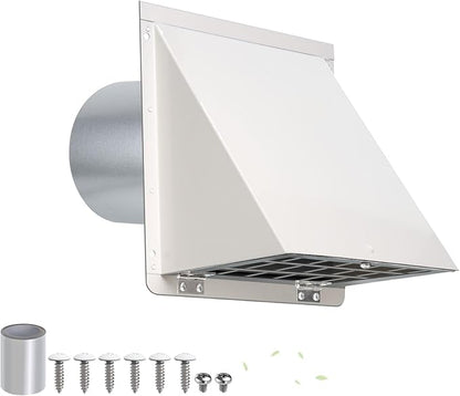 3 Inch Dryer Vent Cover Outside,Metal Exterior Vent Cover with Screen and Cushioned Flap,Outdoor Dryer Vent Hood Outlet Exhaust Vent Cover Air Wall Vent Cover for House Laundry Range Hood AC-White