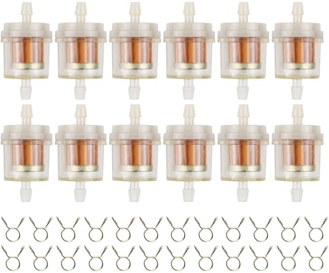 12pcs 1/4 Inch Gas Inline Fuel Filter Compatible with MTD Kohler Kawasaki John Dere Birgs & Straton Taotao Scooter ATV Motorcycle Small Engine Generator Lawn Mower Universal Fuel Filter