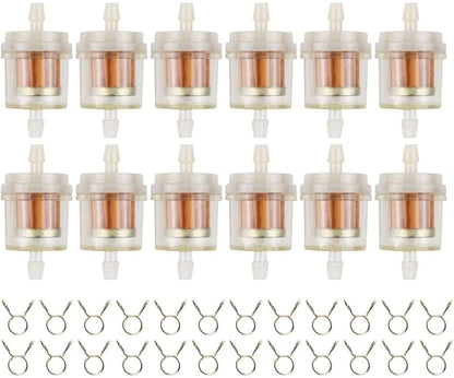 12pcs 1/4 Inch Gas Inline Fuel Filter Compatible with MTD Kohler Kawasaki John Dere Birgs & Straton Taotao Scooter ATV Motorcycle Small Engine Generator Lawn Mower Universal Fuel Filter
