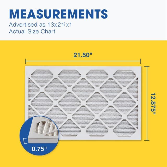 Aerostar 13x21 1/2x1 MERV 8 Pleated Air Filter, AC Furnace Air Filter, 6 Pack (Actual Size: 12 7/8" x 21 1/2" x 3/4")