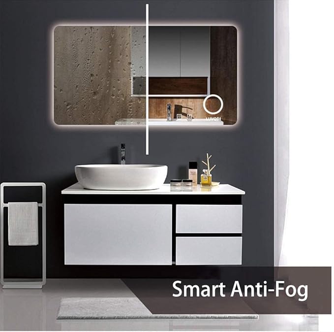 Illuminated LED Bathroom Mirror, Wall Mounted Backlit Makeup Vanity Mirror with Demister Pad and Touch Sensor 3X Magnifying Compatible with Makeup Hairdressing Shaving Bathroom Mirror,Mirrors