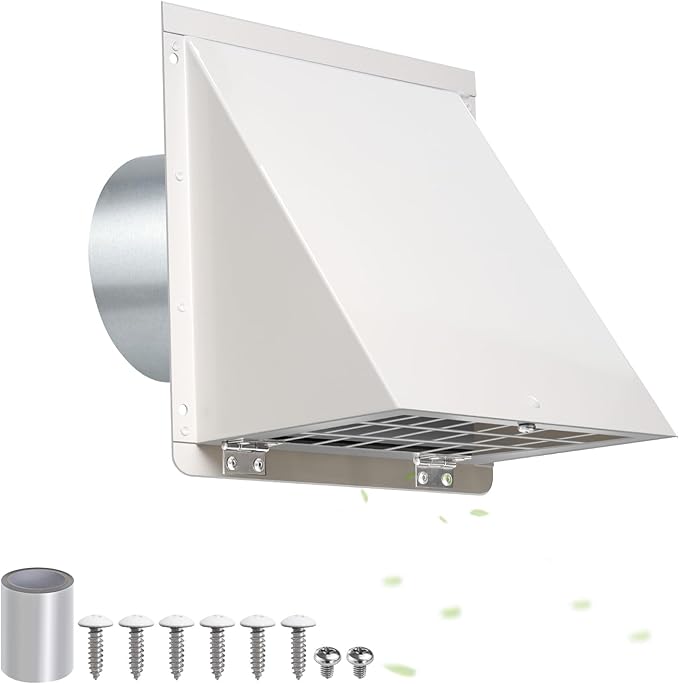 3 Inch Dryer Vent Cover Outside,Metal Exterior Vent Cover with Screen and Cushioned Flap,Outdoor Dryer Vent Hood Outlet Exhaust Vent Cover Air Wall Vent Cover for House Laundry Range Hood AC-White