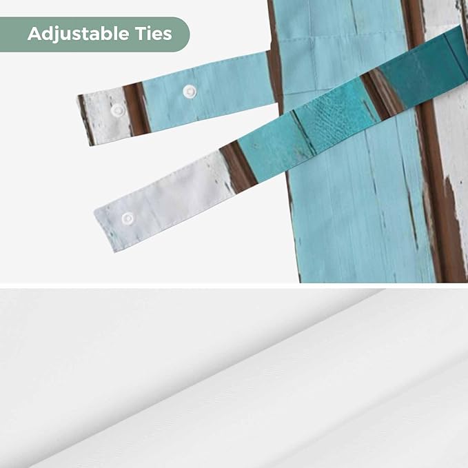 Turquoise Teal Tie Up Valance Curtains for Windows, Kitchen Curtains Window Shades, Farmhouse Retro Ombre Wooden Grain Light Filtering Roman Curtain Valances for Bedroom/Bathroom/Cafe 42"x18"