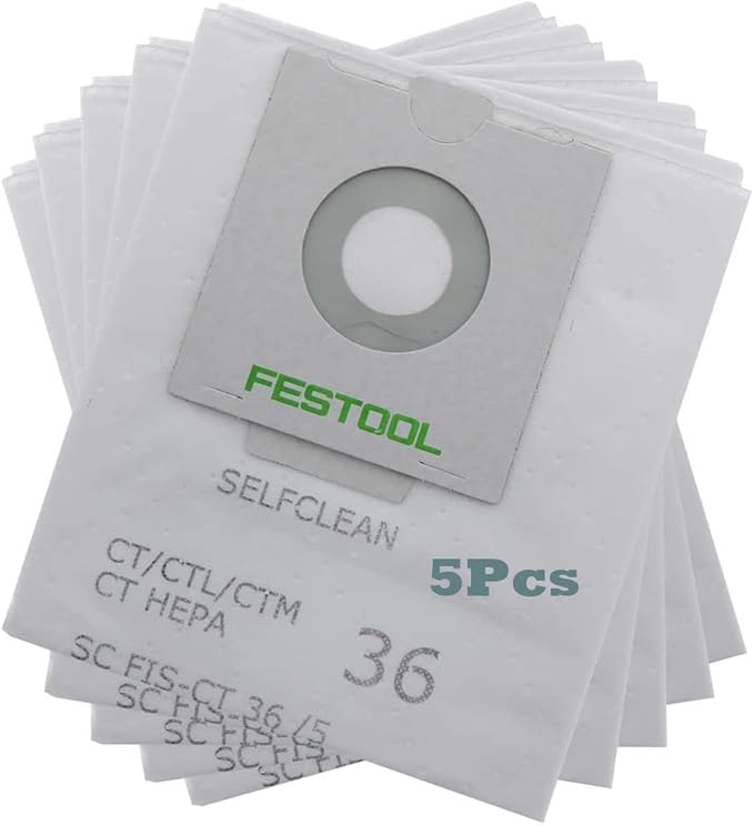 5-PSCK 496186 SELFCLEAN Filter Bag for Festool CT 36, Festool 577084 CT 36 E, Festool 576760 CT 36 AC Dust Extractor,for Festool 75038 75037 Vacuum Dust Collection Bags