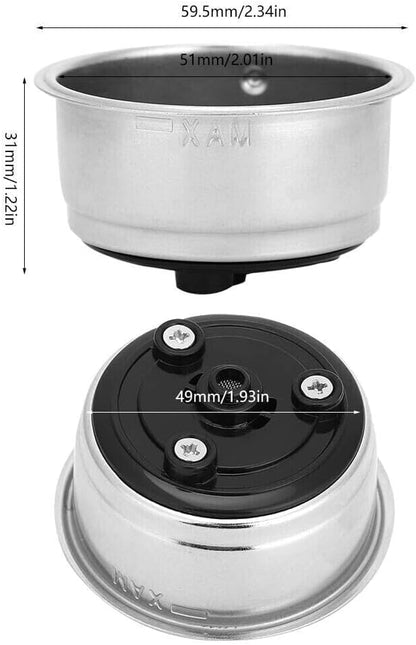 2-Pack Pressurized Coffee Filter Basket 51mm Portafilter Basket for Espresso Machine Single and Double Serving(Detachable basket set)