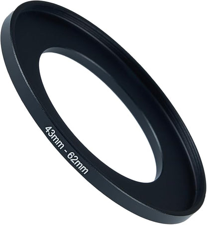 43mm to 62mm Step-up Adapter Rings Filter Adapter Black Metal Step Down Filter Ring Adapter Compatible with All Brand UV CPL ND Camera Lens Filter Stepping Rings (43mm-62mm)