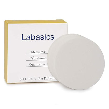 Labasics Qualitative Filter Paper Circles, 90 mm Diameter Cellulose Filter Paper with 15-20 Micron Particle Retention Medium Filtration Speed, Pack of 100