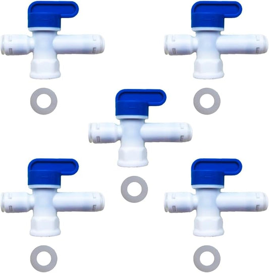 Water Storage Tank Ball Valve Pressure Relief Valve 1/4" inch FNPT to 1/4" Push to Connect Elbow Shut-Off valve for Reverse Osmosis Water Filter,NSF Quick Connect RO Fittings. (5 pcs)
