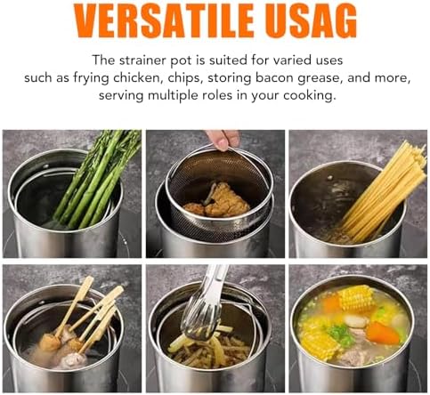 Stainless Steel Oil Filter Pot, Home Oil Fryer Strainer, Stainless Steel Oil Fryer Strainer Food Fryer 2 In 1 Oil Strainer Pot Fryer, Stove Top Deep Fryer with Handle
