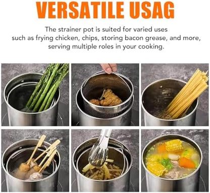Stainless Steel Oil Filter Pot, Home Oil Fryer Strainer, Stainless Steel Oil Fryer Strainer Food Fryer 2 In 1 Oil Strainer Pot Fryer, Stove Top Deep Fryer with Handle