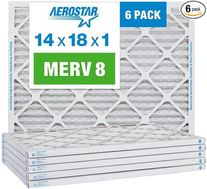 Aerostar 14x18x1 MERV 8 Pleated Air Filter, AC Furnace Air Filter, 6 Pack (Actual Size: 13 3/4" x 17 3/4" x 3/4")