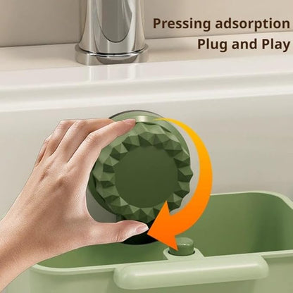 Kitchen Sink Strainer Drainer Basket with Suction Cup,Food Waste Filter Basket,Sponge Brush Holder for Kit-chen Home,Efficient Kitchen Waste Management (White)