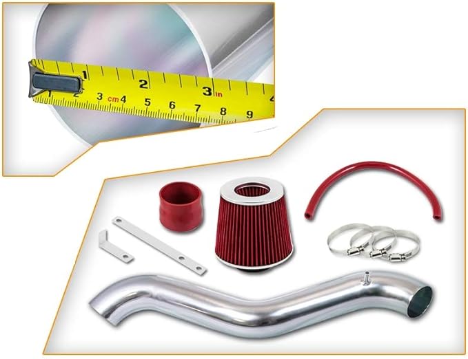 Short Ram Air Intake Kit & Red Filter Combo Compatible for 97-01 Honda Prelude (All Model) / 98-02 Accord L4 Engine