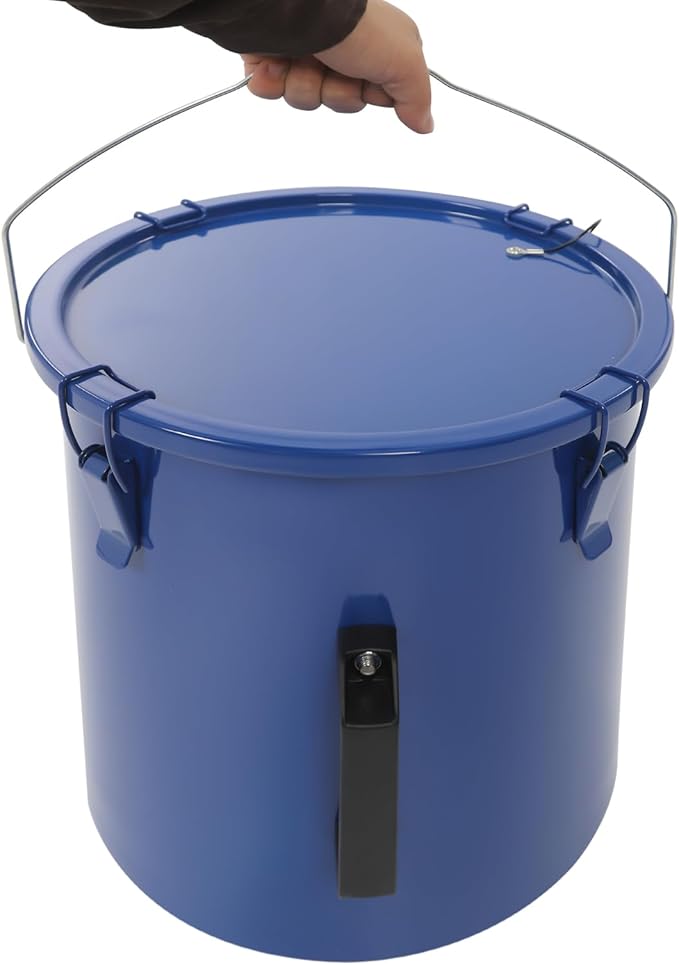 Deep Fryer Oil Storage Container with Filter,6 Gallon Bucket with Lid, Strainer Bag and Handle, Carbon Steel Oil Grease Disposal Container for Deep Fryer Oil Filtering/Storage - Blue