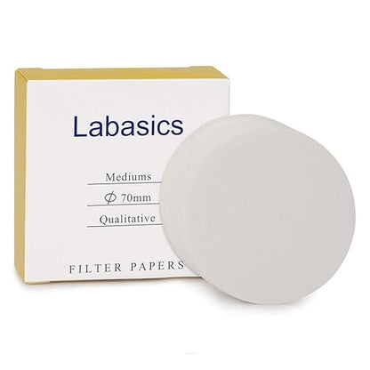 Labasics Qualitative Filter Paper Circles, 70 mm Diameter Cellulose Filter Paper with 15-20 Micron Particle Retention Medium Filtration Speed, Pack of 100