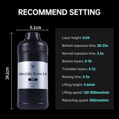 Nova3D ABS-Like Precision 2.0 3D Printer Resin – Enhanced Toughness & Strength, High Precision, Low Odor, Wide Compatibility with 12K/14K LCD Resin 3D Printers (Gray, 1kg)