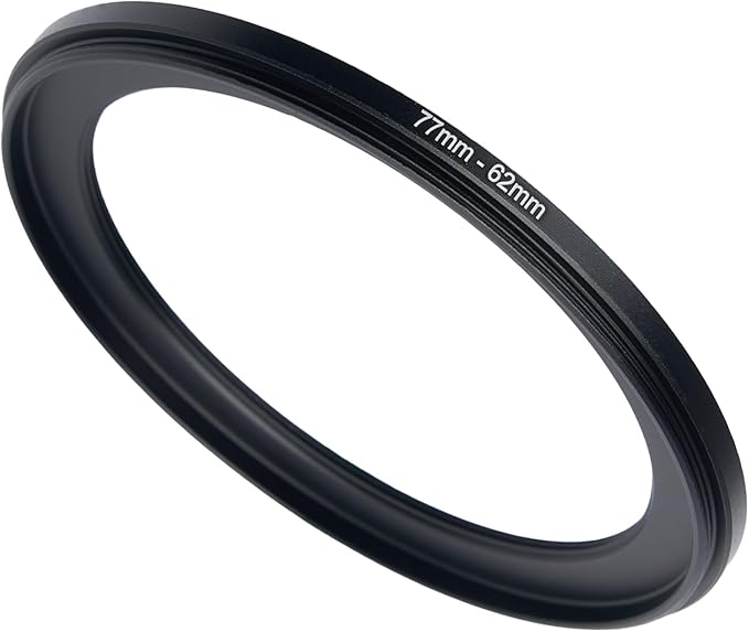 77mm to 62mm Step Up Ring Filter Adapter Black Metal Step up Adapter Rings Compatible with All Brand UV CPL ND Camera Lens Filter Step Down Ring (77mm-62mm)