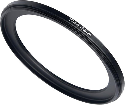 77mm to 62mm Step Up Ring Filter Adapter Black Metal Step up Adapter Rings Compatible with All Brand UV CPL ND Camera Lens Filter Step Down Ring (77mm-62mm)