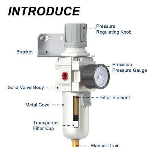AIRZOE 1/2" NPT Air Filter Regulator Combo Piggyback,5 Micron Brass Element, Semi-Auto Drain,Air Pressure Regulator AW4000-04,0-145 psi Gauge
