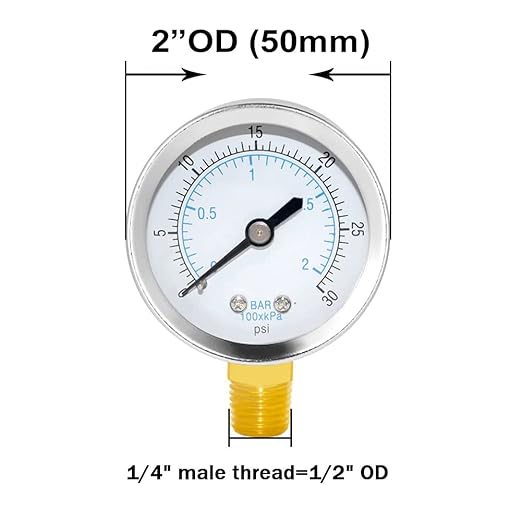 Joywayus Pressure Gauge 0 to 30 PSI Brass 1/4" Male NPT Thread Lower Mount, Multiple Function