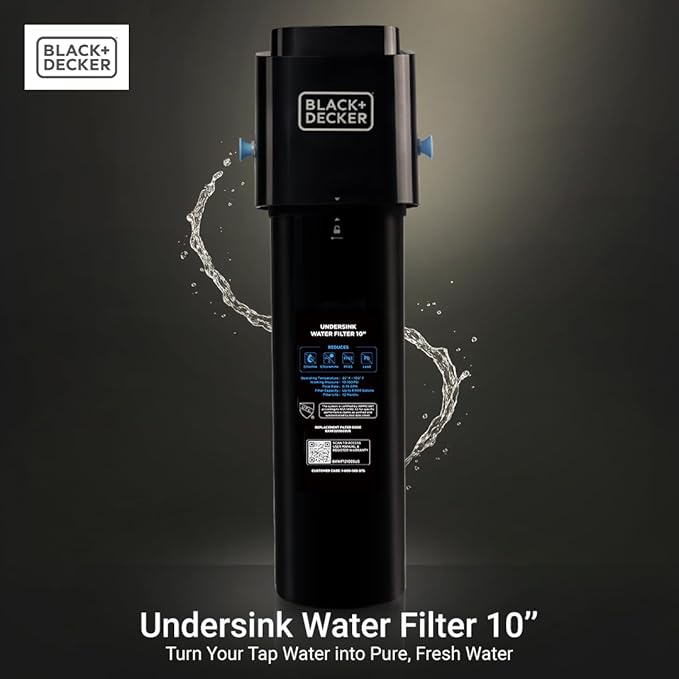 BLACK+DECKER Undersink Water Filter 10’’ | Reduces CHLORAMINE,Chlorine, Lead, PFAS, Bad Taste, Odor | Under Counter Water Filter Direct Connect to Kitchen Faucet | NSF/ANSI 42 Certified | 1 year