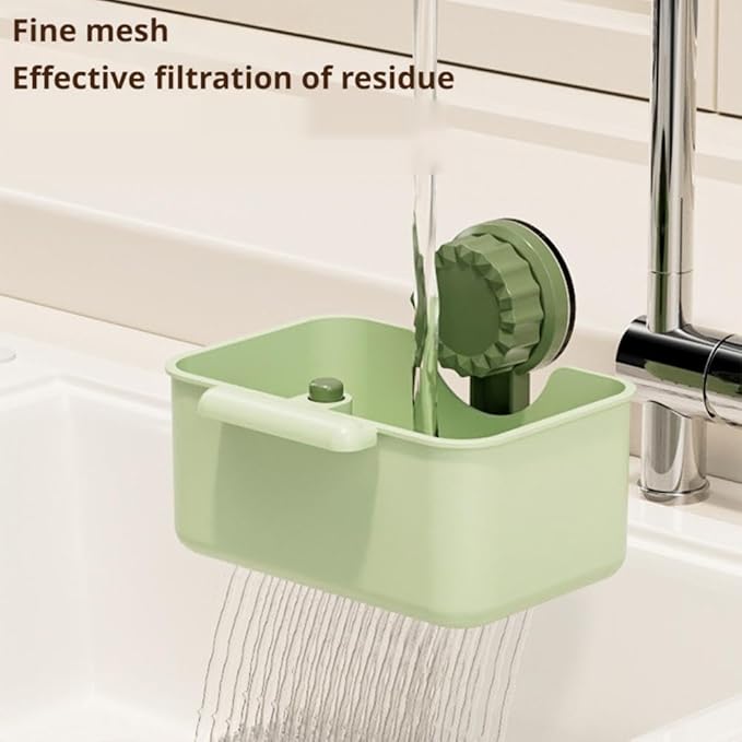Kitchen Sink Strainer Drainer Basket with Suction Cup,Food Waste Filter Basket,Sponge Brush Holder for Kit-chen Home,Efficient Kitchen Waste Management (Green)