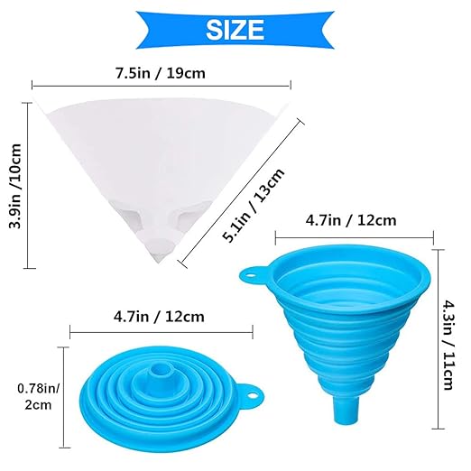 DAOKI 100 Pcs Paper Paint Filters 100 Micron Disposable Paint Paper Strainers for Resin 3D Printer with Collapsible Silicone Funnel, Hook, Clean Tool