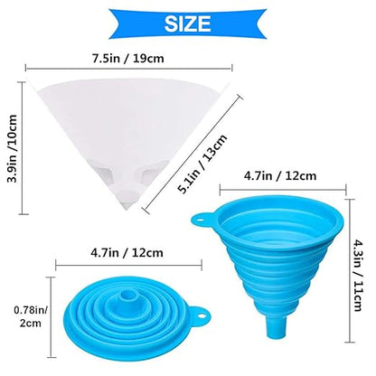 DAOKI 100 Pcs Paper Paint Filters 100 Micron Disposable Paint Paper Strainers for Resin 3D Printer with Collapsible Silicone Funnel, Hook, Clean Tool
