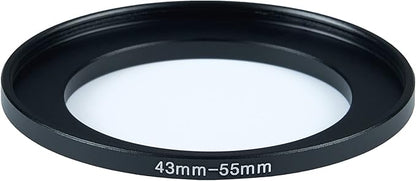 43mm Lens to 55mm Camera Lens Adapter 43mm to 55mm Step Up Ring Adapter Ring for All Brands of UV ND CPL, with Premium Lens Wiping Cloth 2 Pack (43mm-55mm)