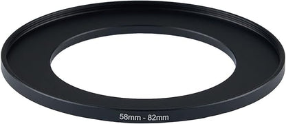 58mm Lens to 82mm Camera Lens Adapter 58mm to 82mm Step Up Ring Adapter Ring for All Brands of UV ND CPL, with Premium Lens Wiping Cloth 2 Pack (58mm-82mm)