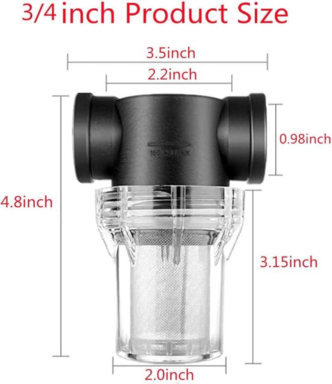 Sediment Filter Pressure Washer Filter - Stainless Steel 40Mesh Screen for Outdoor Gardening - 3/4 Inch Female Thread Connector