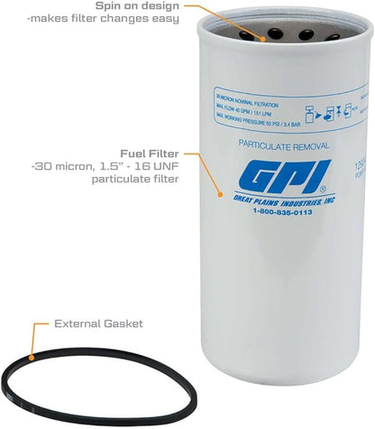 GPI P-40-30-1.5 Particulate Fuel Filter, 40 GPM (151 LPM), 30 Micron, 1.5-16 UNF Thread (GPI Genuine Accessory 129340-06)