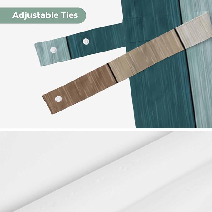 Teal Brown Tie Up Valance Curtains for Windows, Kitchen Curtains Window Shades, Farmhouse Vintage Abstract Wooden Grain Light Filtering Roman Curtain Valances for Bedroom/Bathroom/Cafe 54"x18"