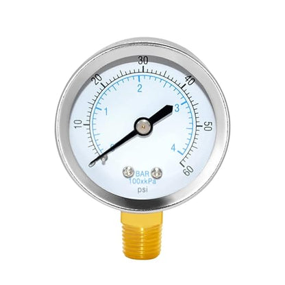 Joywayus Pressure Gauge 0 to 60 PSI Brass 1/4" Male NPT Thread Lower Mount, Multiple Function