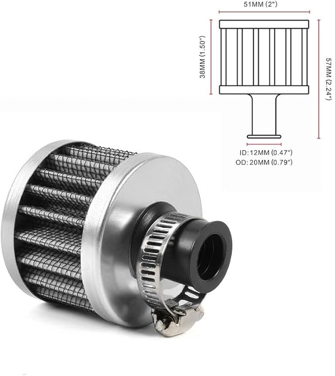 MUGE RACING 2Pcs Air Filter Cold Air Intake Filter Breather 12mm Valve Cover Breather Filter For Car and Motorcycle (Sliver)