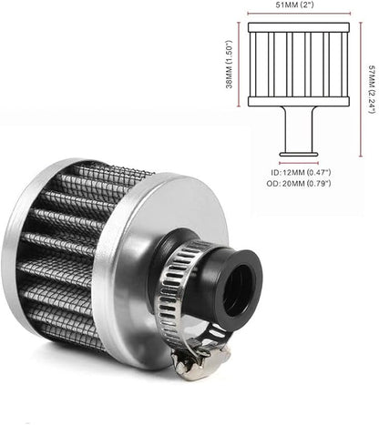 MUGE RACING 2Pcs Air Filter Cold Air Intake Filter Breather 12mm Valve Cover Breather Filter For Car and Motorcycle (Sliver)