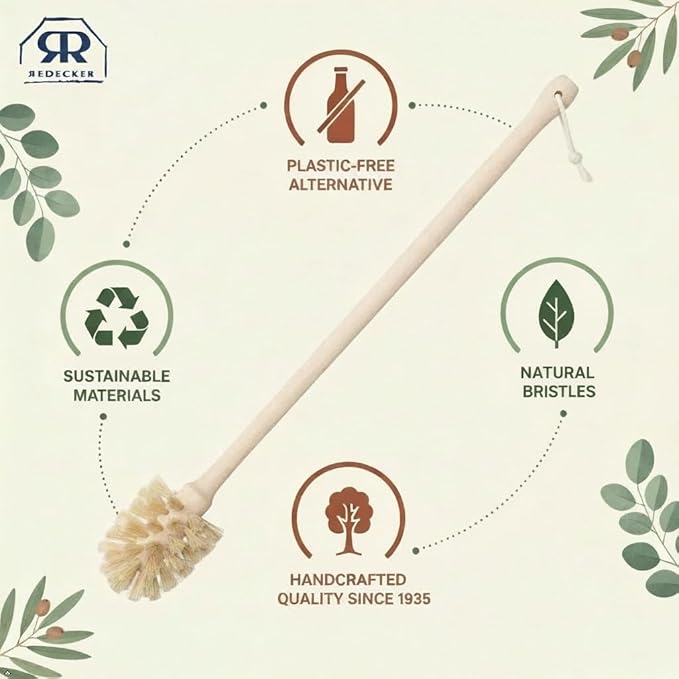 REDECKER Bottle Brush Cleaner - Horsehair and Beechwood Handle for Vases, Pitchers, Mugs, and Baby Bottles, 13-3/4 Inch, Dense Natural Bristles - Wooden Bottle Brush - Bottle Brush Wood Handle