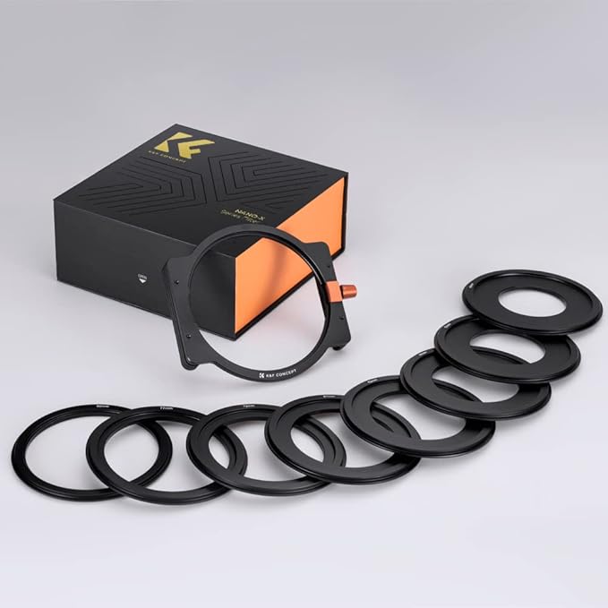 K&F CONCEPT Metal Filter Holder + 8 Filter Adapter Rings (49/52/58/62/67/72/77/82mm) for Square Lens Filter