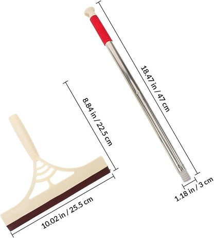 Multifunctional Glass Door Squeegee with Long Handle, Dry and Wet Use Floor and Mirror Cleaner for Bathroom Shower Windows, Khaki Household Water Scraper
